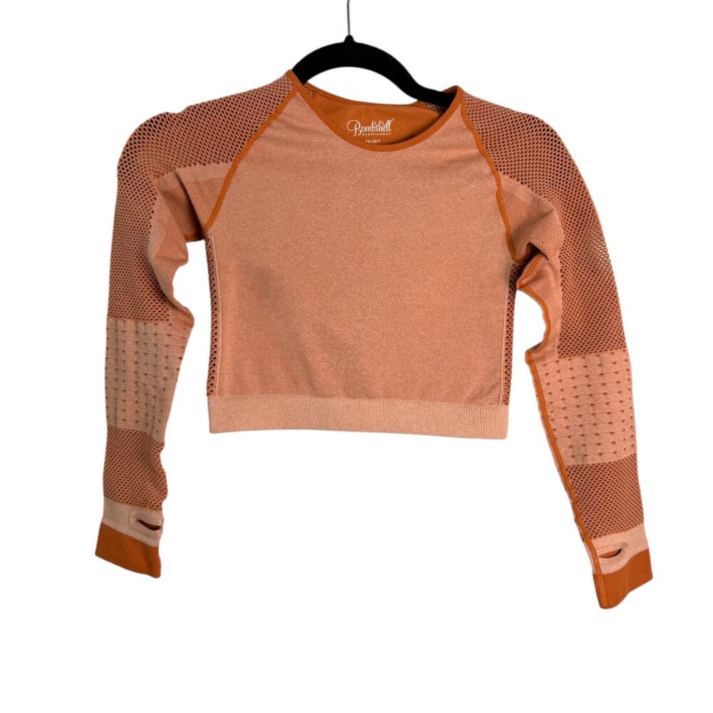 Bombshell Sportswear Long Sleeve Cropped Shirt Orange Size XS